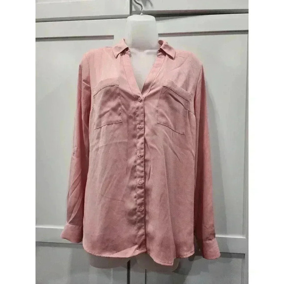 Candies long sleeve roll tab blouse Medium button up Pink And Gold - Picture 1 of 6